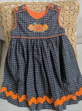 Black & Orange Plaid Pumpkin Halloween Dress for Girls